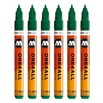 Image of Molotow One4All 127HS CO Acrylic Marker (1.5 mm Line Width, High Coverage and Permanent, UV Resistant, for Almost All Surfaces) Pack of 6, Colour 096 Mister Green