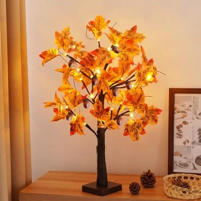 Image of Maple with Fruits Tree Lights Indoor 24 Warm White LEDs, USB Bonsai Light Adjustable Twig Battery Operated up for Christmas Easter Party Decoration (Maple + Fruit)