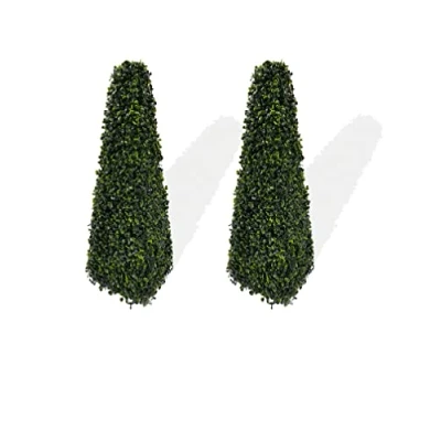 Image of Best Artificial 2ft (60cm) Pyramid Obelisk Boxwood Topiary Trees UV Protected (2)