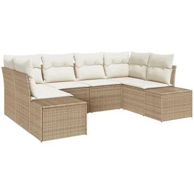 Image of vidaXL 6 Piece Garden Sofa Set with Cushions Beige Poly Rattan