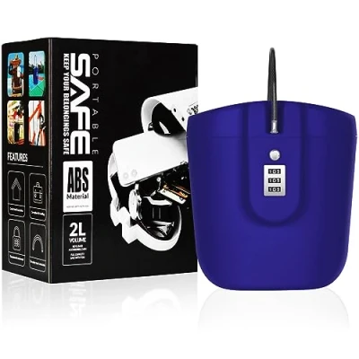 Image of Portable Anti Theft Lock Box, Security Bag, Mobile Travel Safe &amp; Beach with Numbers to Keep Your Valuables Temporarily Secure. (Blue)