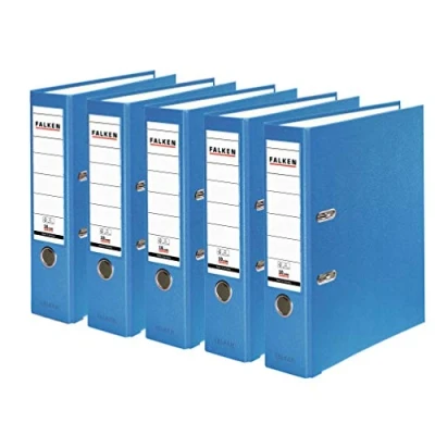 Image of Original Falken 5 pack PP Color plastic folders. Made in Germany. 8 cm wide DIN A4 pastel colour aqua vegan ring binder file folder letter office slotted