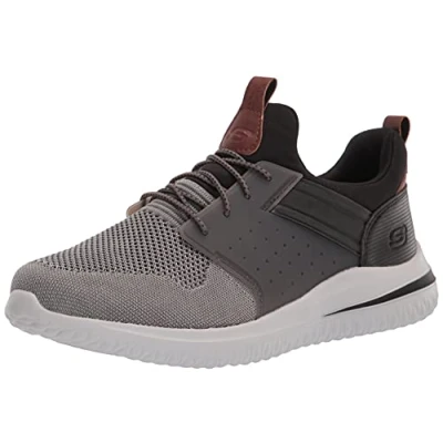 Image of Skechers Men&#039;s Delson 3.0 Cicada Knitted Bungee lace Slip on, Grey Black, 7.5 UK