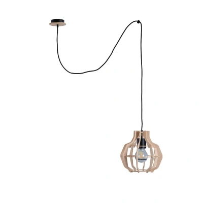 Image of Bento wire Frame Pendant Ceiling Light Black, Wood, 28cm, 1x E27, 200cm