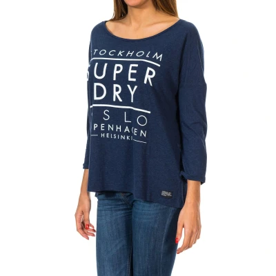 Image of Superdry Nordic Slouch Crew G60119XNS WoMens 3/4 Sleeve Sweater Blue viscose Size 2XS