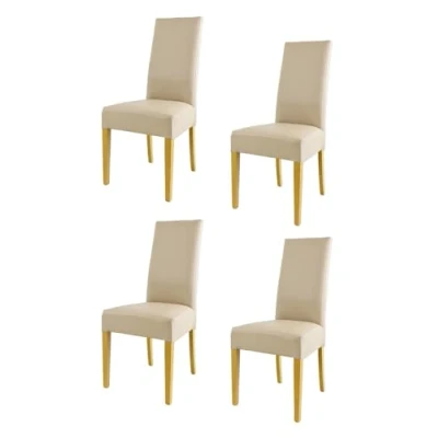 Image of Tommychairs Set of 4 chairs LUISA suitable for kitchen, dining room and restaurant, structure in wood beech painted durmast an upholstered seat covered artificial leather colour flax