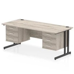 Image of Impulse 1800x800 Desk Grey Oak/Black Cantilever 2x3 Drawer Fixed Ped