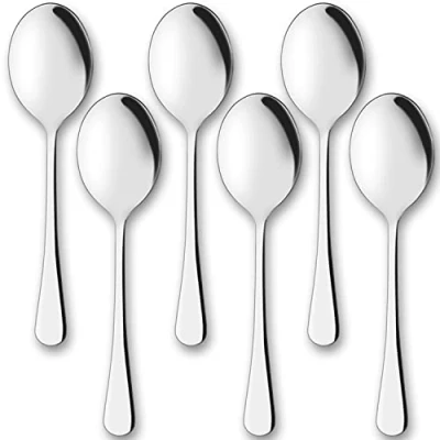 Image of AOOSY Serving Spoons,6 PCS 10 Inches Stainless Steel Salad Spoons for Parties Dinner Extra Large Tablespoons Buffet Banquet Flatware Kitchen Restaurant Utensil Silver Soup