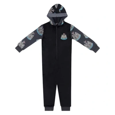 Image of Newcastle United Official Football Gift Kids Fleece Hooded All in One Black 6 7 Years