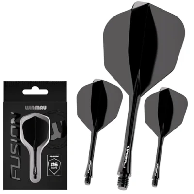 Image of WINMAU Darts Fusion Integrated Flight &amp; Shaft System No.6 Shape Design Black Colour, Intermediate Length