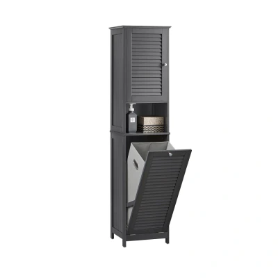 Image of SoBuy Bathroom Tall Cabinet Cupboard Storage with Laundry Basket Dark Grey W40 x D37 H170cm BZR124 DG