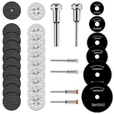 Image of 32 Piece Circular Saw Blade Set, Cutting Wheels Rotary Tools, HSS Disc with 1/8 Inch Connecting Rod Suitable for Tools Wood, Plastic, Stone and Metal