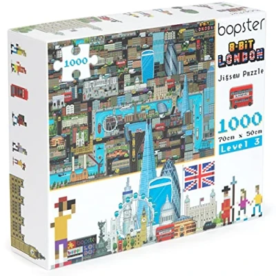 Image of 1000 Piece Jigsaw Puzzles for Adults London Puzzle 8 bit Retro Style Jigsaws Pieces Made with 100% Recycled Cardboard Level 3 by bopster