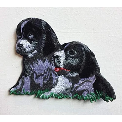 Image of Dog Pair Cute Animal Art Badge Iron or sew on Embroidered Patch