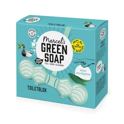 Image of Marcel&#039;s Green Soap Toilet Block Mint &amp; Eucalyptus Fragrant Freshener with probiotics against unpleasant odours 95% biodegradable 100% recycled plastic