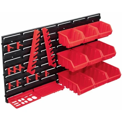 Image of vidaXL 34 Piece Storage Bin Kit with Wall Panels Red and Black