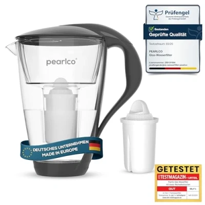 Image of PearlCo Glass Water Filter (Anthracite) INKL. 1 Universal Classic Cartridges (Compatible with Brita Classic)