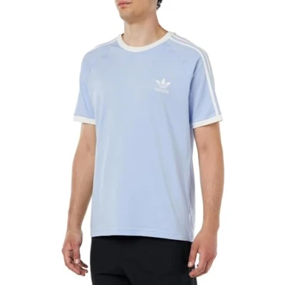 Image of adidas Originals Mens T Shirt Trefoil Classic 3 Stripe Blue IA4844 New (UK, Alpha, XS, Regular, Blue)