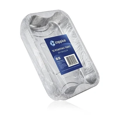 Image of Coppice Strong Aluminium Foil Trays for Baking, BBQ, Roasting, Grilling, &amp; Food Storage 29cm x 19cm 5cm Freezer, Microwave Oven Safe (10 Trays)