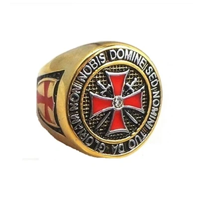 Image of Knight Templar Ring Masonic College Style Gold Color Stainless Steel