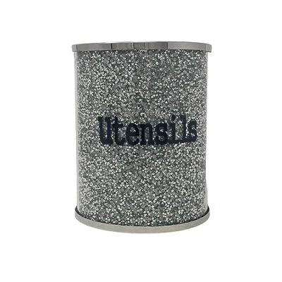 Image of Silver Utensil jar Sparkle Ornament Bling Crushed Diamond gift CRYSTALLIZED Kitchen storage box cannister Display present for all occasion Home Decor