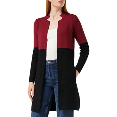 Image of Morgan Women&#039;s Gilet Long MBLOCK Cardigan Sweater, Bordeaux/Black, Small