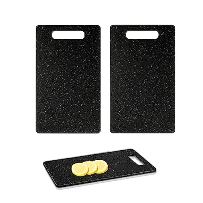 Image of Zhjuju Chopping Board Set Black Branite Look,2 Piece Sets for Kitchen Non Slip Boards Double Sided Granite Look Plastic Cutting Dishwasher Safe