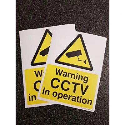 Image of pack of 2 CCTV in operation stickers 150mm x 200mm A5 self adhesive vinyl