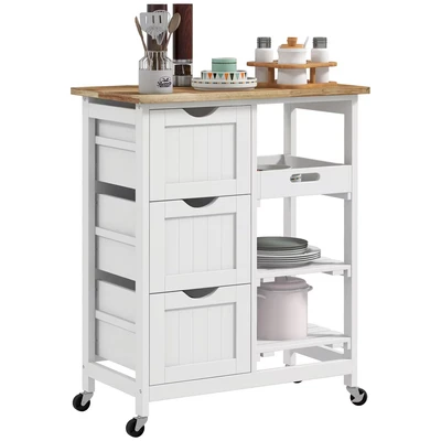 Image of HOMCOM Rolling Kitchen Island Cart, Bar Serving Compact Trolley White