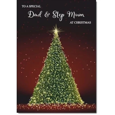 Image of doodlecards Dad and Stepmum Christmas Card Green Tree Medium Size for &amp; with Plain Envelope