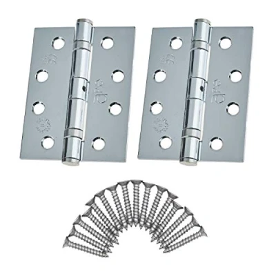 Image of Door Hinges 4&quot; 102mm Ball Bearing 1 Pair Pack [2 &amp; Screws] Polished Chrome