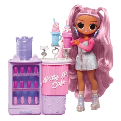 Image of L.O.L. Surprise OMG Sweet Nails Kitty K Café With 15 Surprises including Real Nail Polish, Press On Nails, Sticker Sheets, Glitter, 1 Fashion Doll, and More Great for Kids Ages 4+