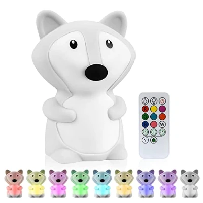 Image of Vicloon Night Light for Kids, Baby LED lamp, 9 Colour Changing Portable USB Chargeable Battery Lights, Bedroom Bedside Table Nursery Touch Control Medium Fox