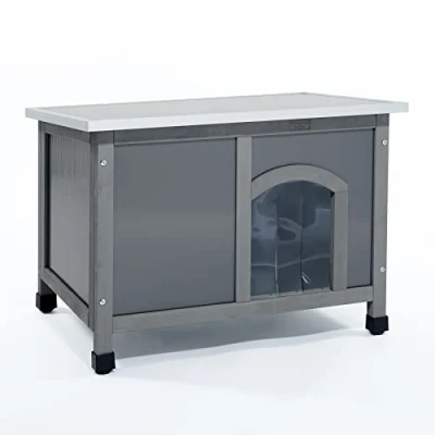 Image of Feel Good Plastic Dog Kennel with Solid Wooden Frame Includes Lift Up Roof, Rain and Wind Protector Ideal For Mini Miniature Small Breed Puppys.
