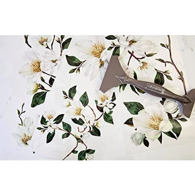 Image of Prima Redesign White Magnolia 6X12 Transfer Plus Free Tips &amp; Tricks Flyer, Redesign, Cream, Green