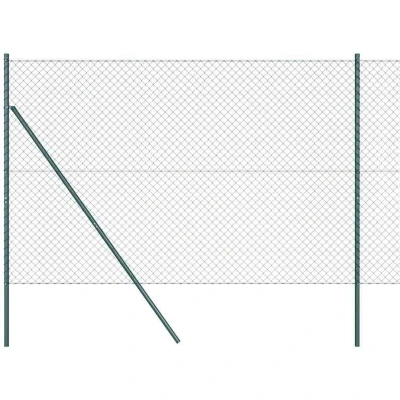 Image of vidaXL Chain Link Fence with 7 Posts 1.6x10 m Galvanised Steel Green