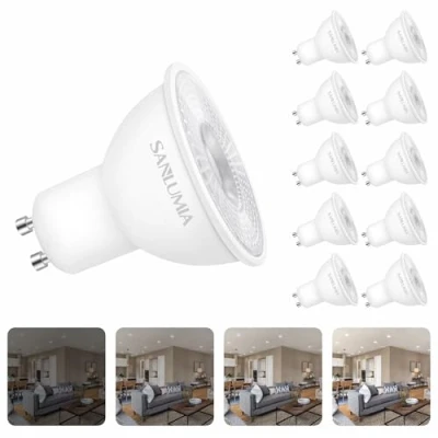 Image of sanlumia 10 X 7W Gu10 LED Dimmable Bulbs 520 Lumen Recessed Cool White Spotlight 75W Halogen Equivalent Daylight 6400K