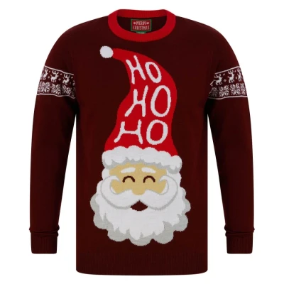 Image of Tokyo Laundry Men&#039;s Santa Ho Motif Novelty Christmas Jumper Claret L
