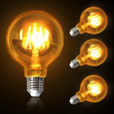Image of Aigostar Vintage Edison LED Light Bulb, E27 Screw Bulb 6W G80 Globe Decorative Bulbs (Equivalent to 48W) 600LM Warm White 2200K Filament Lamp Amber Glass for Retro Lighting, Pack of 3