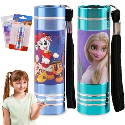 Image of SRV Hub 2Pcs Children&#039;s Christmas Torches, Frozen and PAW Patrol LED Torch, Super Bright Aluminium Nightlights with Lanyard for Travel, Kids Xmas Flashlights Gift 3+ Years Size 8.7cm