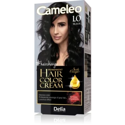 Image of Cameleo Permanent Hair Colour Cream Black Intensive Color &amp; Protection 5 Oils + Omega Plus Acids Professional, Luxurious Dye Full Kit