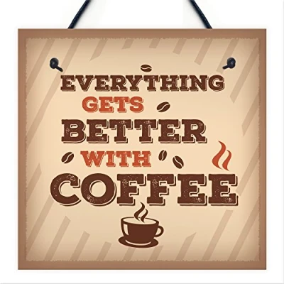 Image of RED OCEAN Better With Coffee Retro Rustic Vintage Shabby Chic Hanging Kitchen Wall Decor Pub Plaque Sign Gift