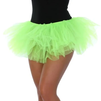 Image of Running Tutu Skirt Fancy Dress 1980s Hen Party Dance Extra Fluffy 5 Layers Plus Size (Neon Green)