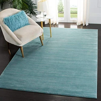 Image of SAFAVIEH Glam Solid Color Rug for Living Room, Dining Bedroom Vision Collection, Short Pile, in Seafoam, 122 X 183 cm