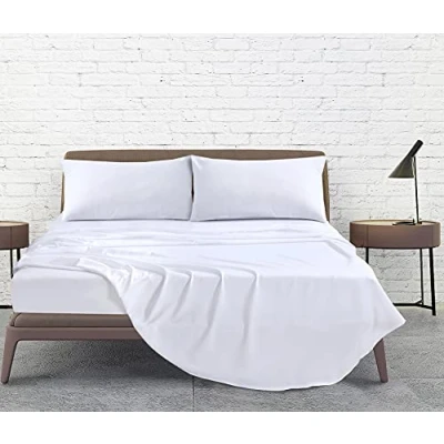 Image of Linen Home King Bed Sheet Set 4Pcs Easy Care Brushed Microfiber Size Super Soft Wrinkle Free Bedding Flat, Fitted Sheets &amp; Pillowcases (King, White)