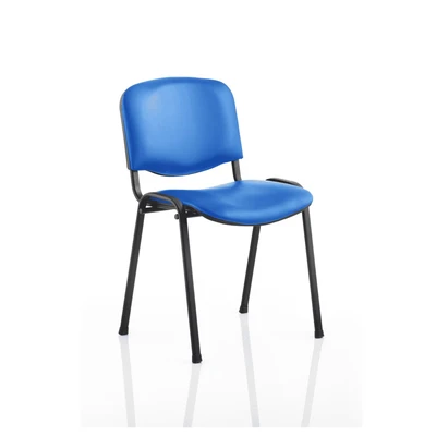 Image of ISO Stacking Chair Blue Vinyl Black Frame Without Arms