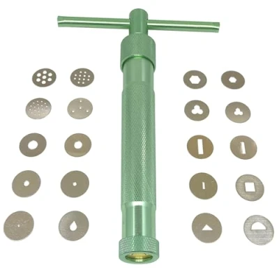 Image of HEVERP Stainless Steel Clay Extruders Sugar Paste Extruder Cake Fondant Decorating Tool Set (Green)