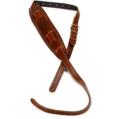 Image of Fender® Mustang® Vintage Saddle Strap Leather Guitar Cognac