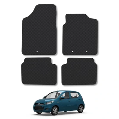 Image of 5mm Rubber Car Mats Compatible With Hyundai I10 (2009 2014) Tailored Fit Floor Set Accessory Custom Anti Slip Backing Heavy Duty Waterproof Easy Clean Durable All Weather Full Coverage