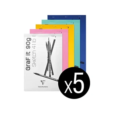 Image of Clairefontaine 96619C Graf&#039;It Stapled Pad 80 Sheets Plain Sketch Drawing Paper Detachable A6 10.5x14.8 cm 90g Random Ass Cover Colours Pack of 5 pads